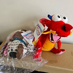 Mulan Mushu And Little Brother Bean Bag Plush 1990s Disney Store NWT